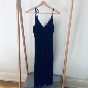 Navy velvet slit dress